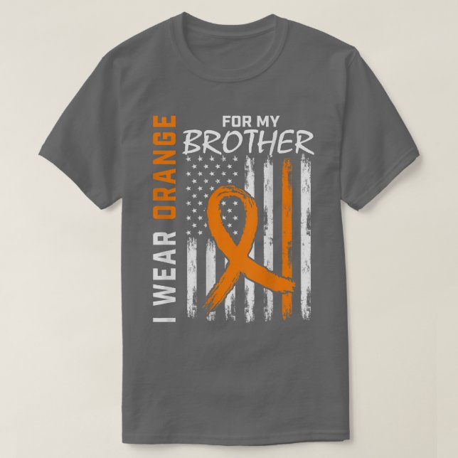 Camiseta Eu Visto Laranja Fita Irmão Leucemia Sensibilizaçã (Frente do Design)