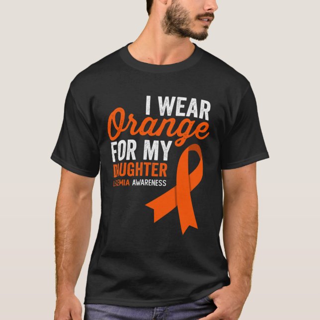 Camiseta Eu Visto laranja para minha filha Leukemia costela (Frente)