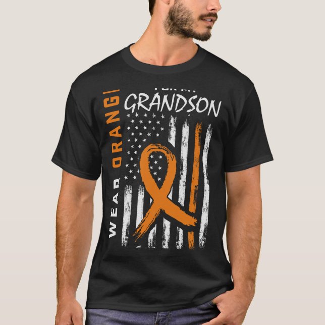 Camiseta Eu Visto Laranja Para O Meu Avô, Leucemia, Cancer  (Frente)