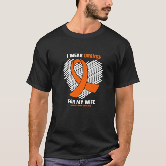 Camiseta Eu Visto Laranja Para O Meu Cancer de rim Esposa (Frente)