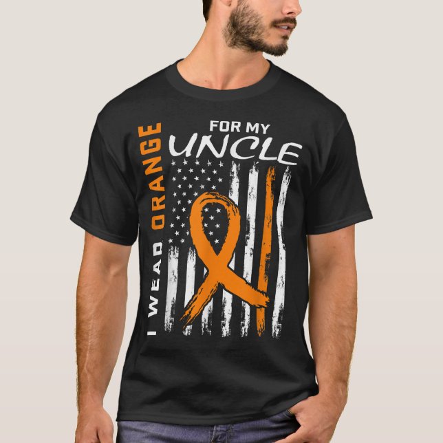 Camiseta Eu Visto Laranja Para O Meu Tio Leukemia Cancer (Frente)