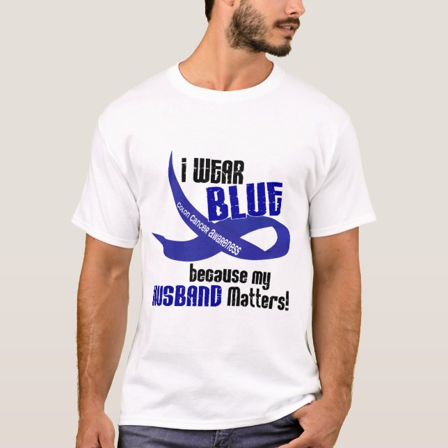 Camiseta Eu visto o azul para meu CANCRO DO CÓLON do marido (Frente)