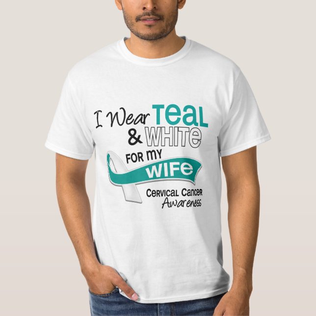 Camiseta Eu visto o cancro do colo do útero da esposa do (Frente)