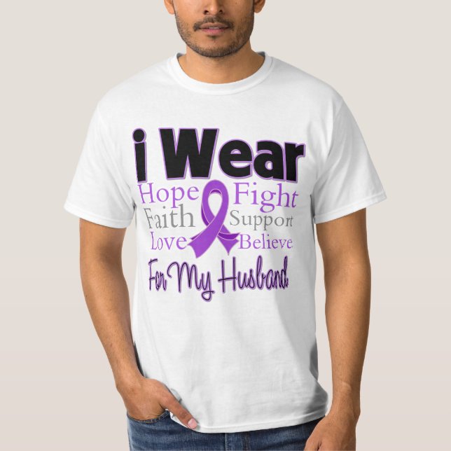 Camiseta Eu visto o marido roxo da colagem - câncer de (Frente)