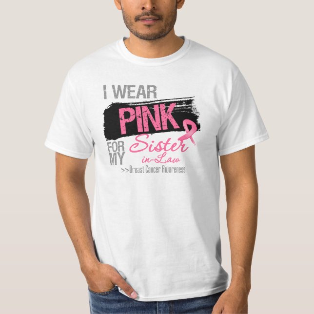 Camiseta Eu visto o rosa para meu cancro da mama da cunhada (Frente)