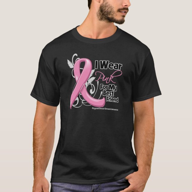 Camiseta Eu visto o rosa para meu melhor amigo - cancro da (Frente)