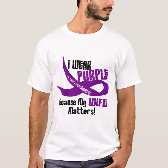 Camiseta Eu visto o roxo para meu CÂNCER DE PÂNCREAS da (Frente)