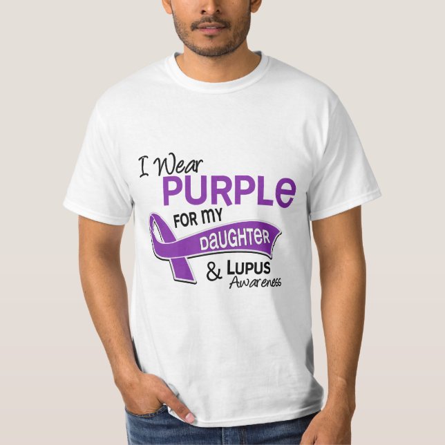 Camiseta Eu visto o roxo para meu lúpus da filha 42 (Frente)