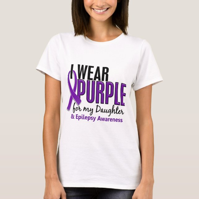 Camiseta Eu visto o roxo para minha epilepsia da filha 10 (Frente)
