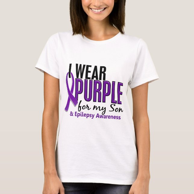 Camiseta Eu visto o roxo para minha epilepsia do filho 10 (Frente)