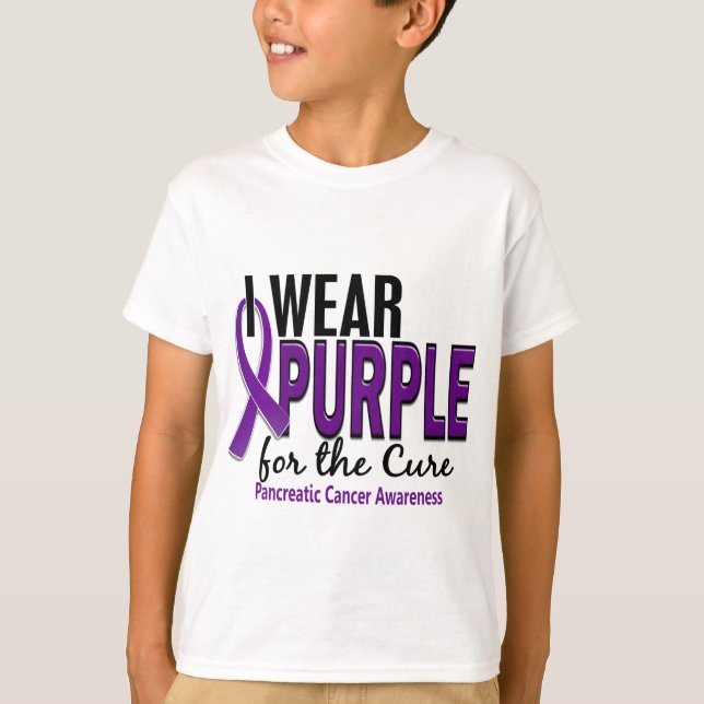 Camiseta Eu visto o roxo para o câncer de pâncreas da cura (Frente)
