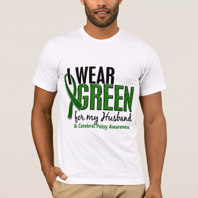 Camiseta Eu visto o verde para minha paralisia cerebral do (Frente)