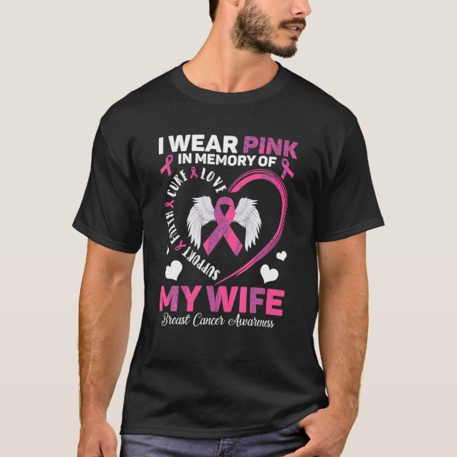 Camiseta Eu Visto Rosa Em Memória Da Minha Mulher Cancer Da (Frente)