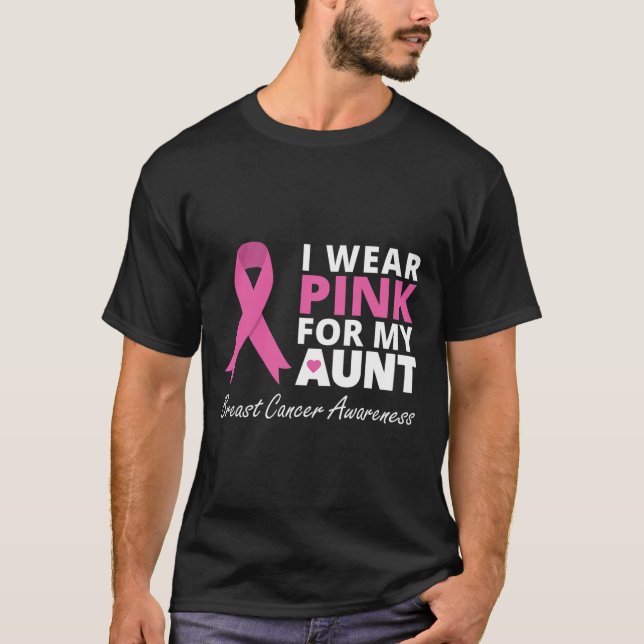 Camiseta Eu Visto Rosa Para A Minha Tia Ribbon Family Love  (Frente)