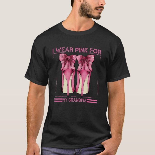 Camiseta Eu Visto Rosa Para Minha Avó Calçados Rosa Friso (Frente)