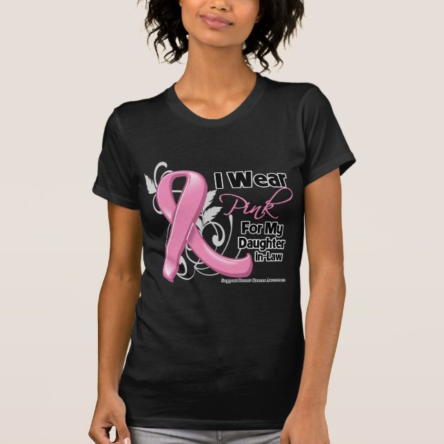 Camiseta Eu Visto Rosa Para Minha Filha de Direito - Cancer (Frente)