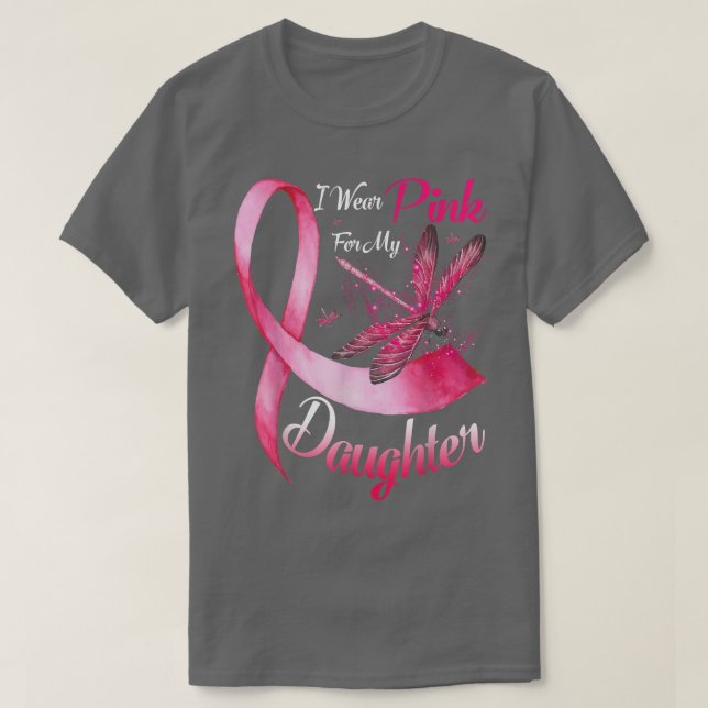 Camiseta Eu Visto Rosa Para Minha Filha Dragonfly Cance (Frente do Design)