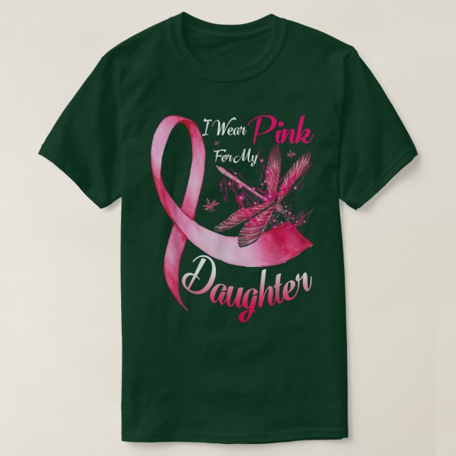 Camiseta Eu Visto Rosa Para Minha Filha Dragonfly Cance (Frente do Design)