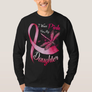 Camiseta Eu Visto Rosa Para Minha Filha Dragonfly Rosa Fita