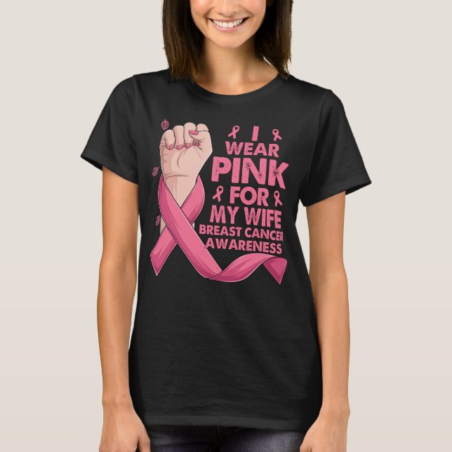 Camiseta Eu Visto Rosa Para O Cancer De Mama Da Minha Espos (Frente)