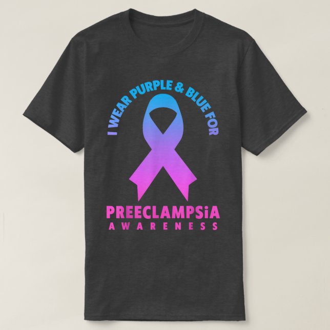 Camiseta Eu visto Roxo e Azul para a Consciência Preeclamps (Frente do Design)