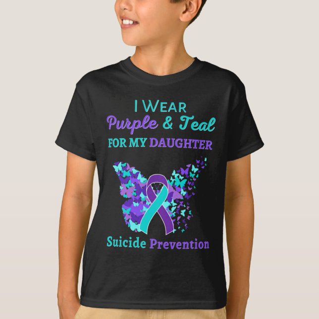 Camiseta Eu Visto Roxo e Teal para a Minha Filha Suicida An (Frente)
