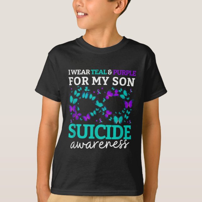 Camiseta Eu Visto Roxo E Teal Para O Meu Filho Suicida Prev (Frente)