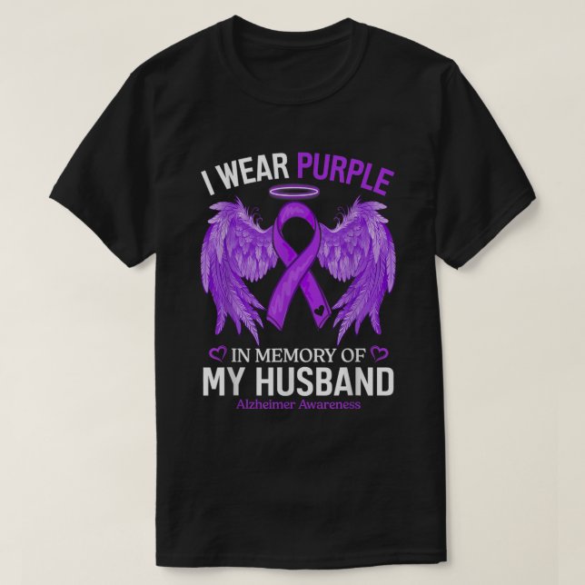 Camiseta Eu Visto Roxo Em Memória Do Meu Marido Alzheimer (Frente do Design)
