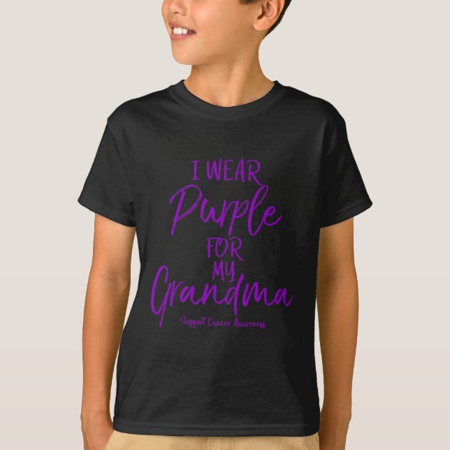 Camiseta Eu Visto Roxo para a minha avó Câncer de pâncreas  (Frente)