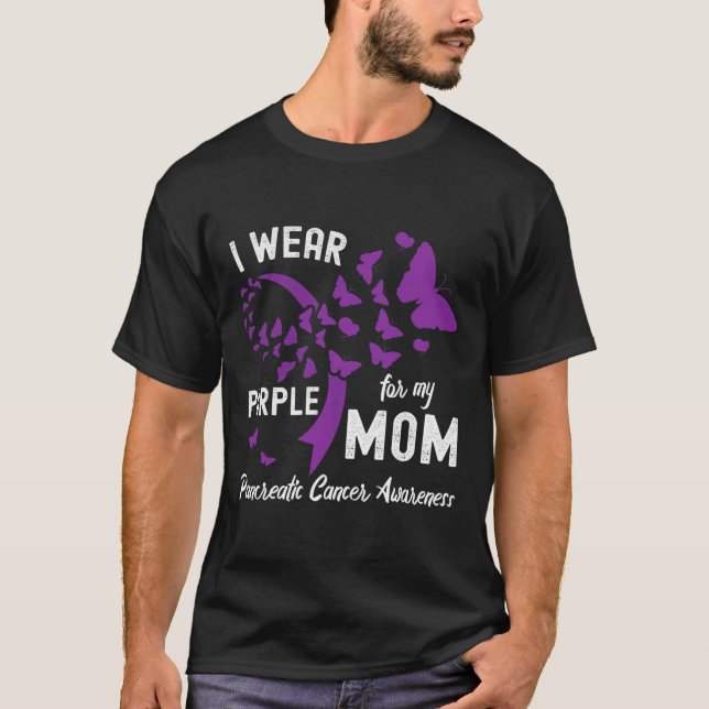 Camiseta Eu visto Roxo para a minha mãe Câncer de pâncreas  (Frente)