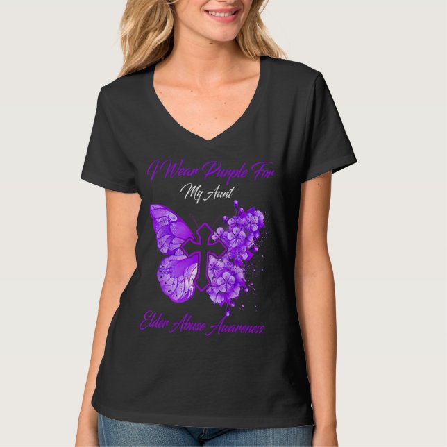 Camiseta Eu Visto Roxo Para A Tia Mais Velho Sensibilizar (Frente)