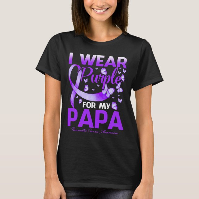Camiseta Eu Visto Roxo Para Meu Papá Câncer de pâncreas Awa (Frente)