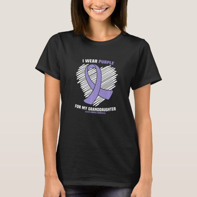Camiseta Eu Visto Roxo Para Minha Neta Fibrose Cística (Frente)