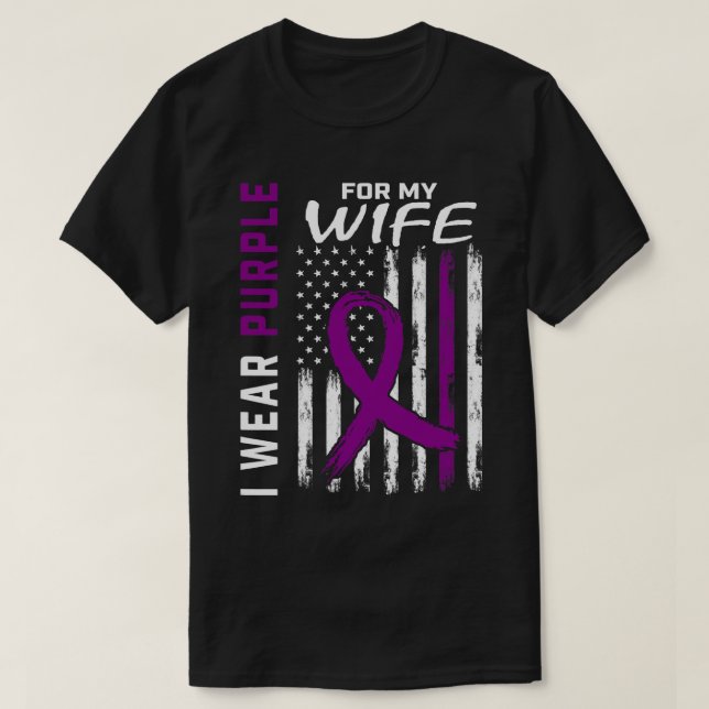 Camiseta Eu Visto Roxo Para O Câncer de pâncreas Da Minha E (Frente do Design)