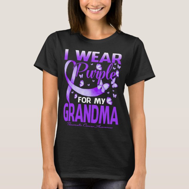 Camiseta Eu Visto Roxo Para O Meu Câncer de pâncreas Da Avó (Frente)