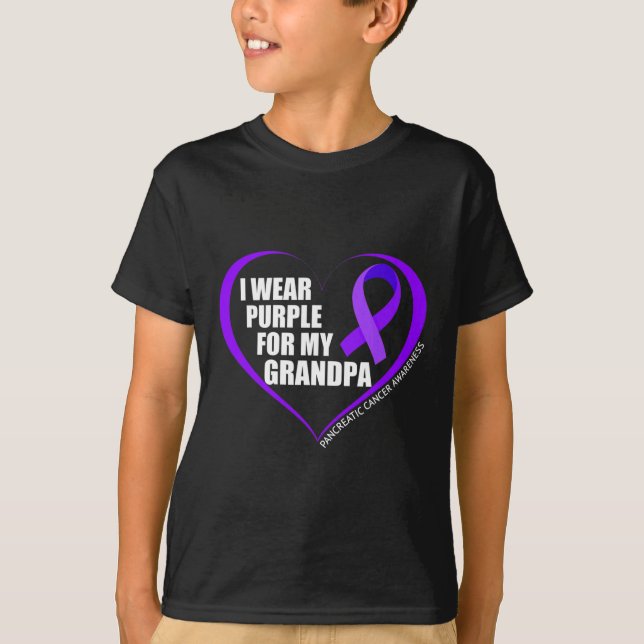 Camiseta Eu Visto Roxo Para O Meu Câncer de pâncreas De Avô (Frente)