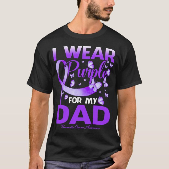 Camiseta Eu Visto Roxo Para O Meu Câncer de pâncreas Pai (Frente)