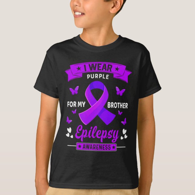 Camiseta Eu visto Roxo para o meu irmão Epilepsy Awarness R (Frente)