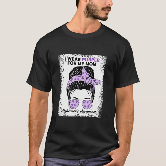 Camiseta Eu Visto Roxo pela minha mãe, Messy Bun Alzheimer (Frente)