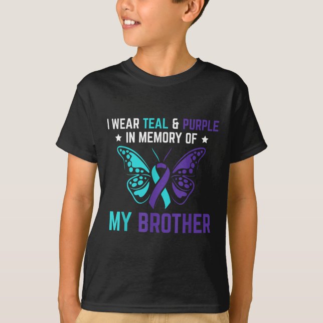 Camiseta Eu Visto Roxo Teal Em Memória Do Meu Irmão Suicídi (Frente)