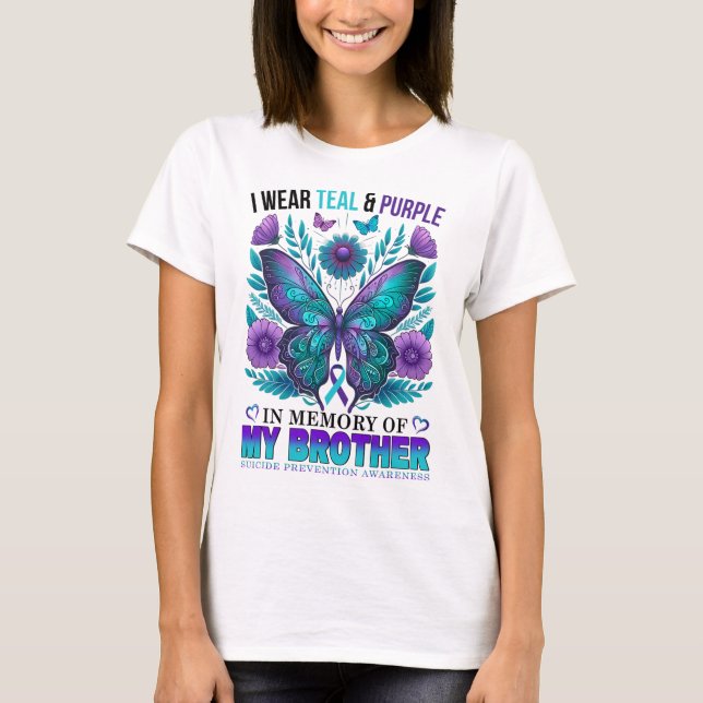 Camiseta Eu Visto Roxo Teal Em Memória Do Meu Irmão Suicídi (Frente)