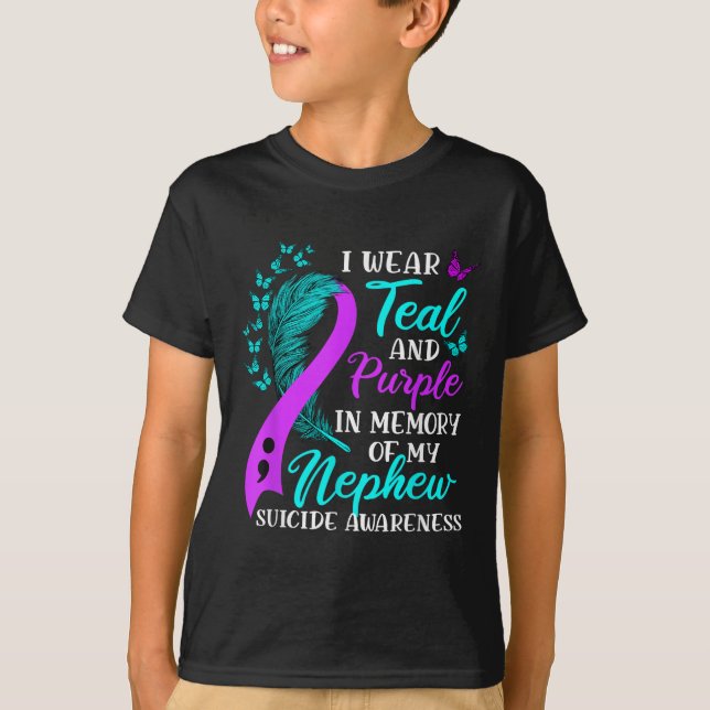 Camiseta Eu Visto Roxo Teal Em Memória Do Meu Suicídio Do S (Frente)