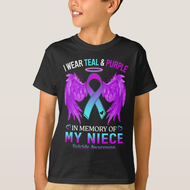 Camiseta Eu Visto Roxo Teal Em Memória Do Suicídio Da Onça  (Frente)