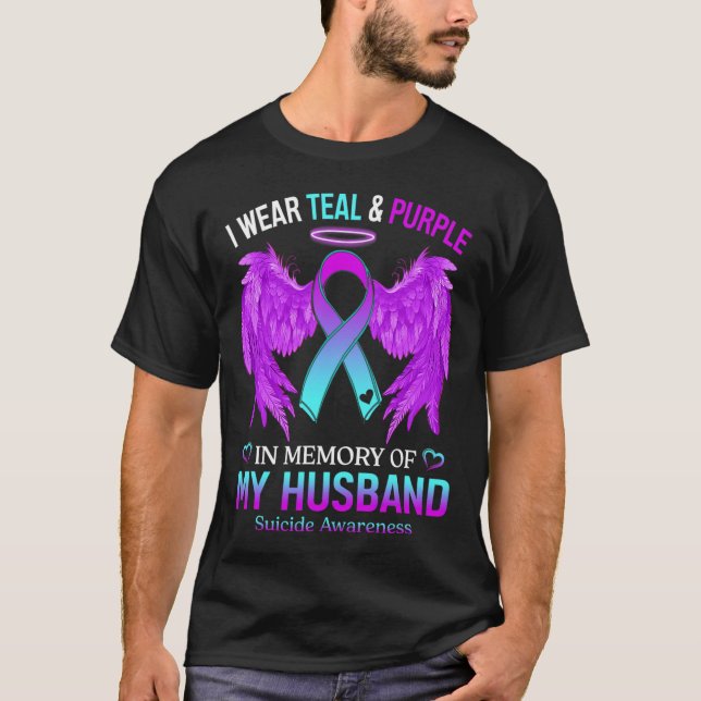 Camiseta Eu Visto Roxo Teal Em Memória Do Suicídio Do Meu M (Frente)