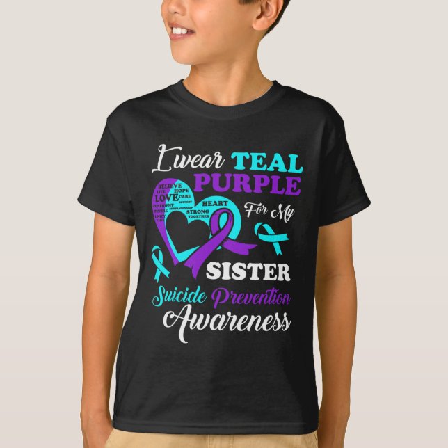 Camiseta Eu Visto Roxo Teal Para A Minha Irmã Prevenição De (Frente)