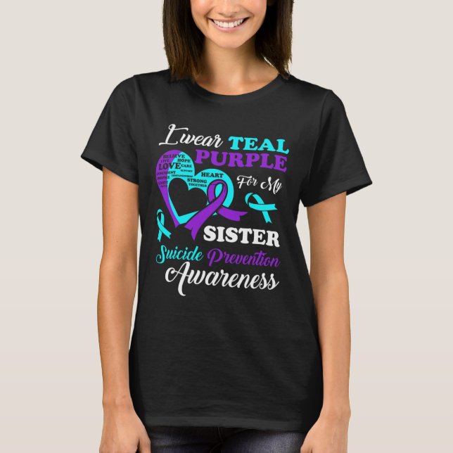 Camiseta Eu Visto Roxo Teal Para A Minha Irmã Prevenição De (Frente)