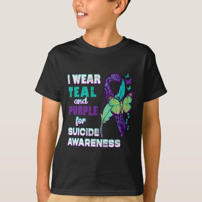 Camiseta Eu Visto Roxo Teal por Consciência Suicida Você Ma (Frente)