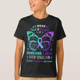 Camiseta Eu Visto Teal & Borboleta Roxa Suicídio Evitar