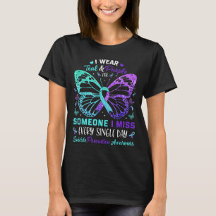 Camiseta Eu Visto Teal & Borboleta Roxa Suicídio Evitar