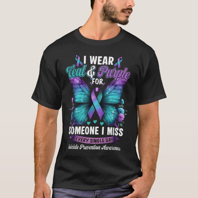 Camiseta Eu Visto Teal &amp; Prevenir Suicídio Púrpura Awar (Frente)
